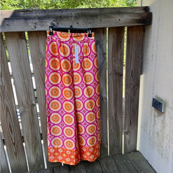 House of Harlow 1960 Pants - House of Harlow 1960 Pink and Orange Patterned Wide Leg Satin Pants